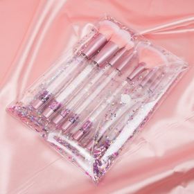 New 7-piece Transparent Crystal Handle Cosmetic Brush Set (Color: PINK)
