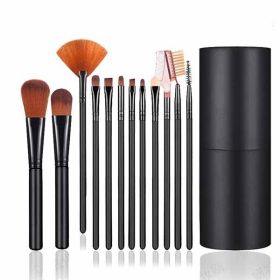 High-grade 12-piece Oval Barreled Brush Set (Color: BLACK)